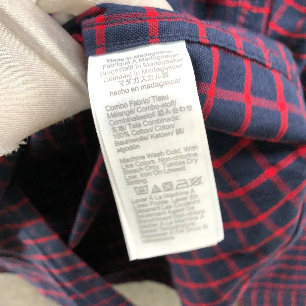 J. Crew Flex Oxford Shirt‎ Mens S Slim Fit Long Sleeve Navy Blue Red Check Plaid